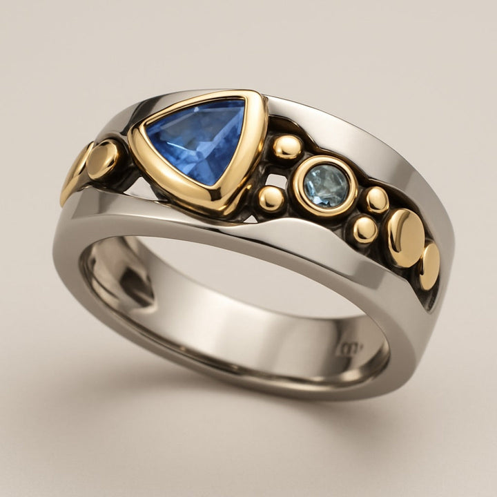 Anel de cristal azul vintage