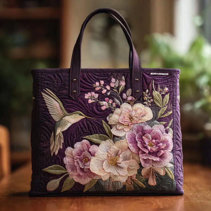 Bolsa artesanal matelassada - Colibris e Orquídeas