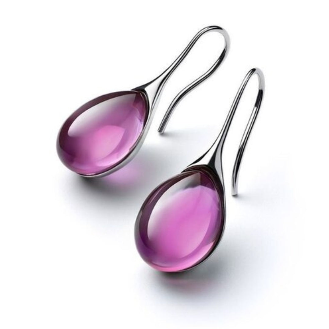 Brincos de cristal em forma de gota em ouro e prata