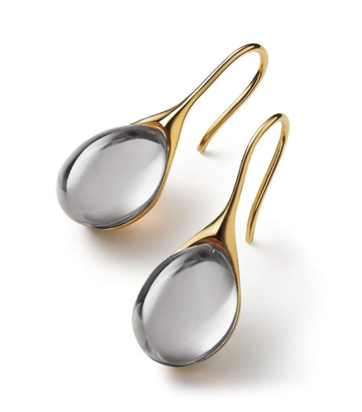 Brincos de cristal em forma de gota em ouro e prata