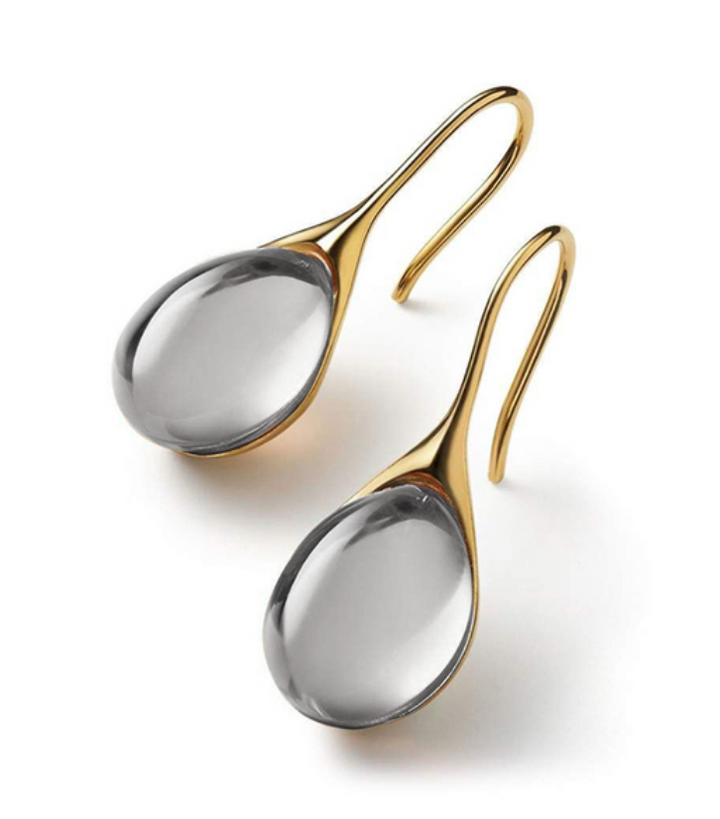 Brincos de cristal em forma de gota em ouro e prata