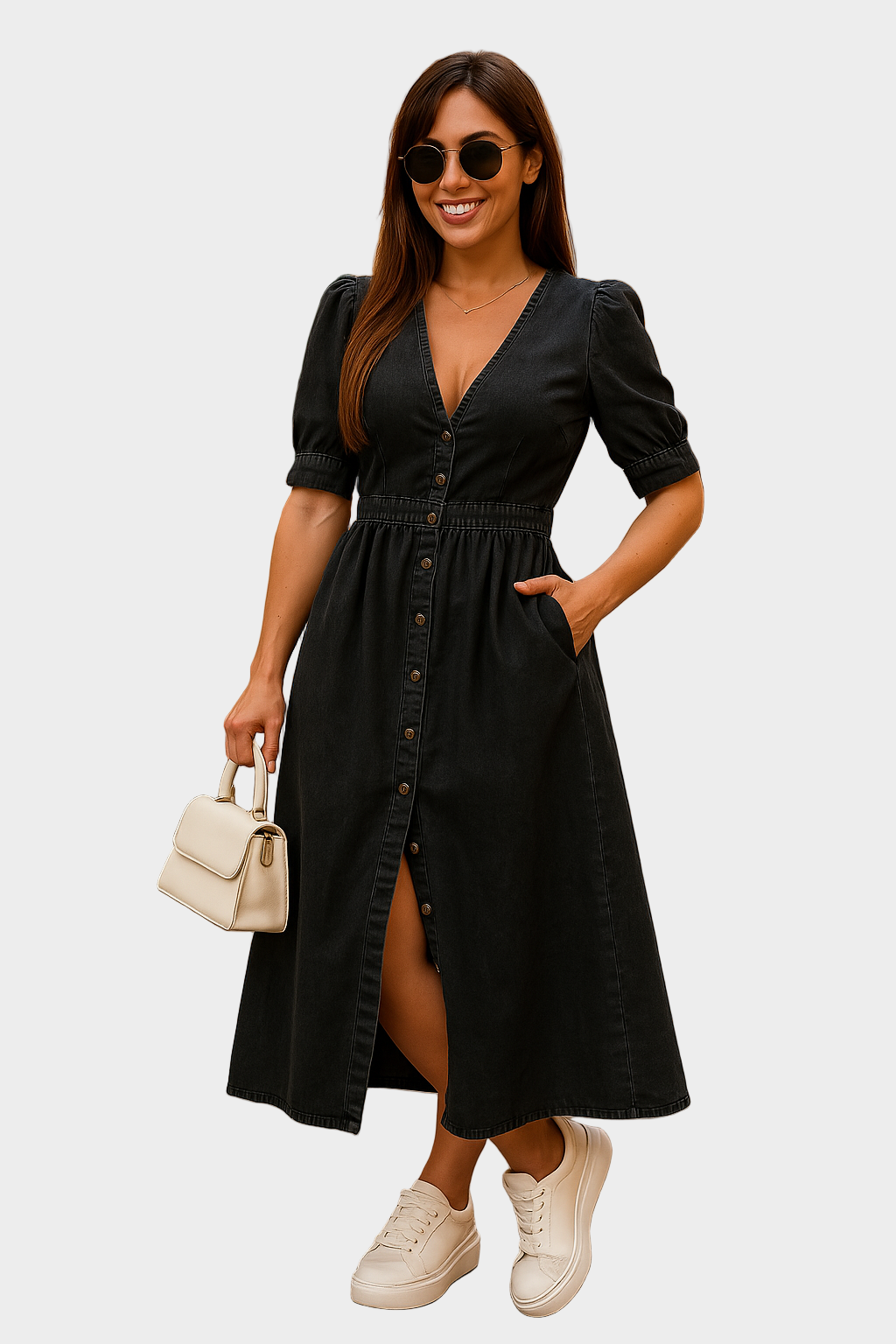 Vestido de ganga com botões