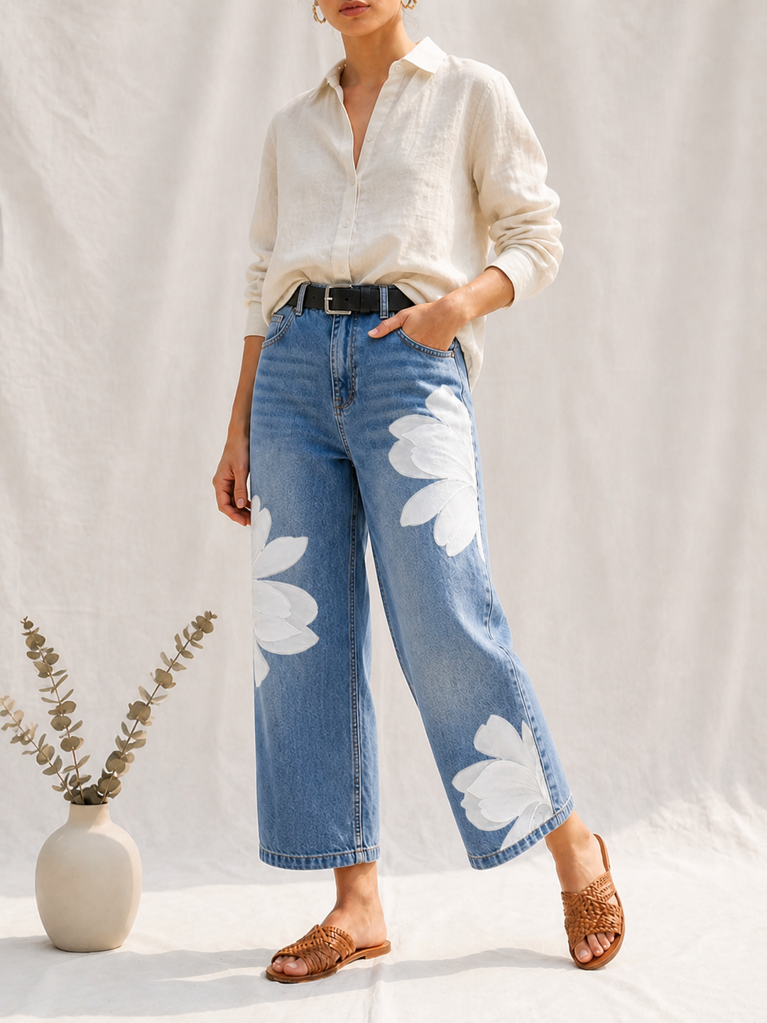 Beatrix | Jeans branco de corte folgado elegante