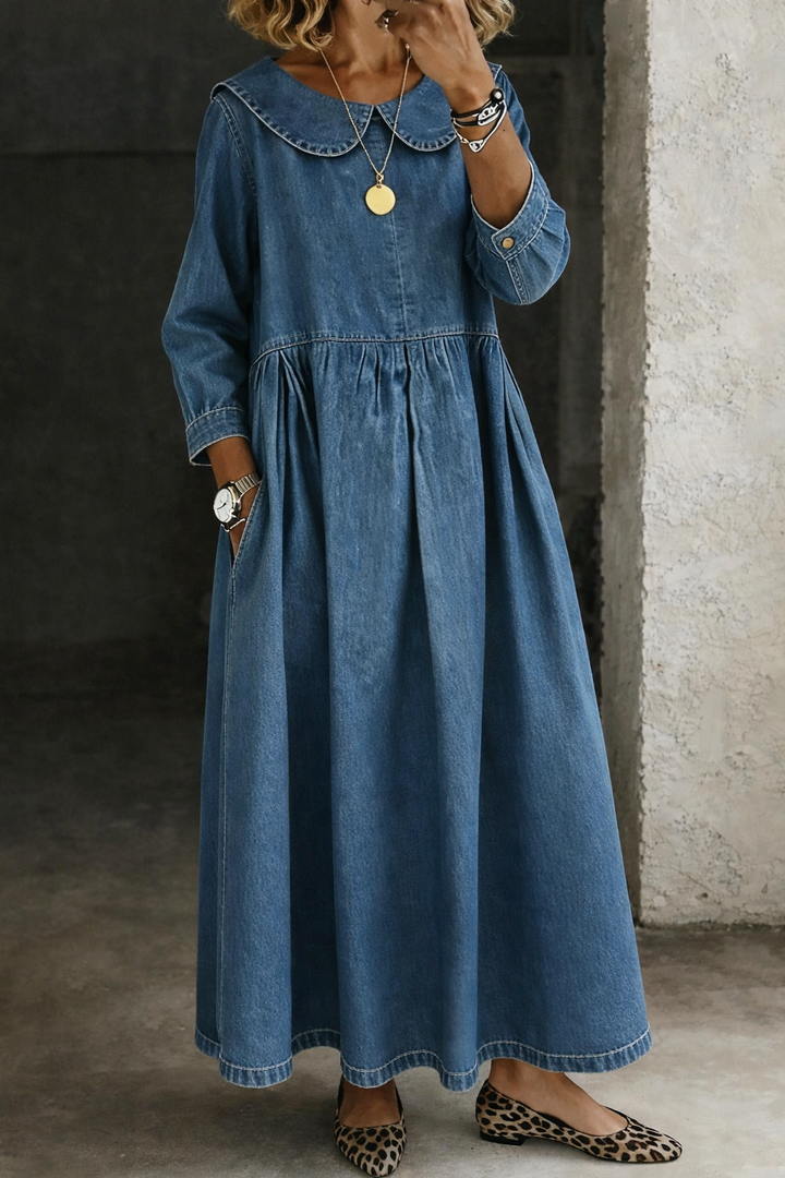 Clara™ | Vestido de ganga com gola Peter Pan