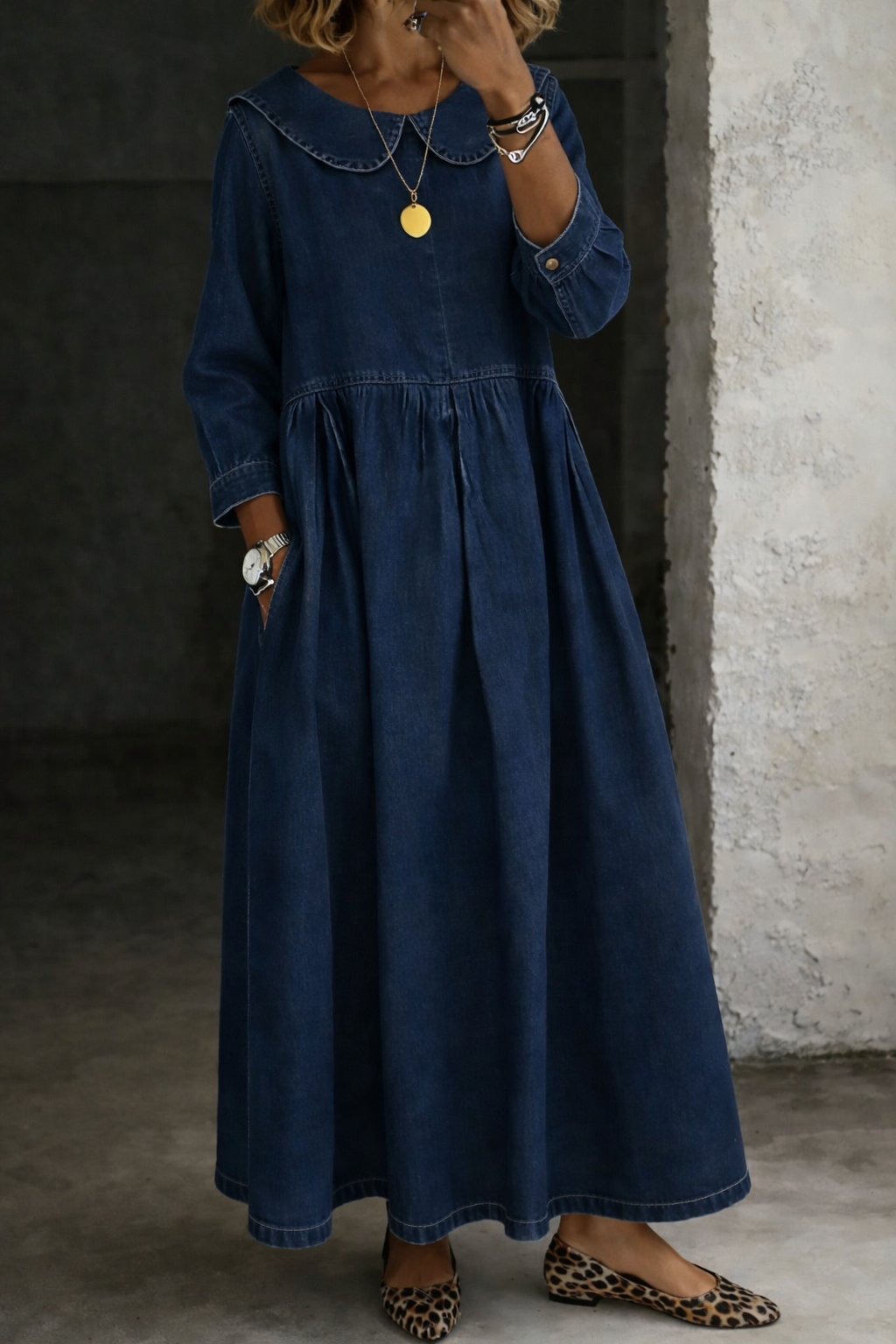 Clara™ | Vestido de ganga com gola Peter Pan