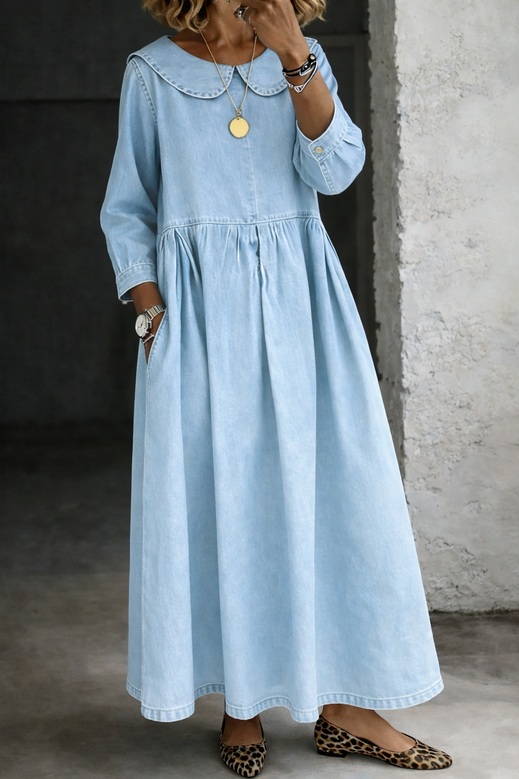 Clara™ | Vestido de ganga com gola Peter Pan