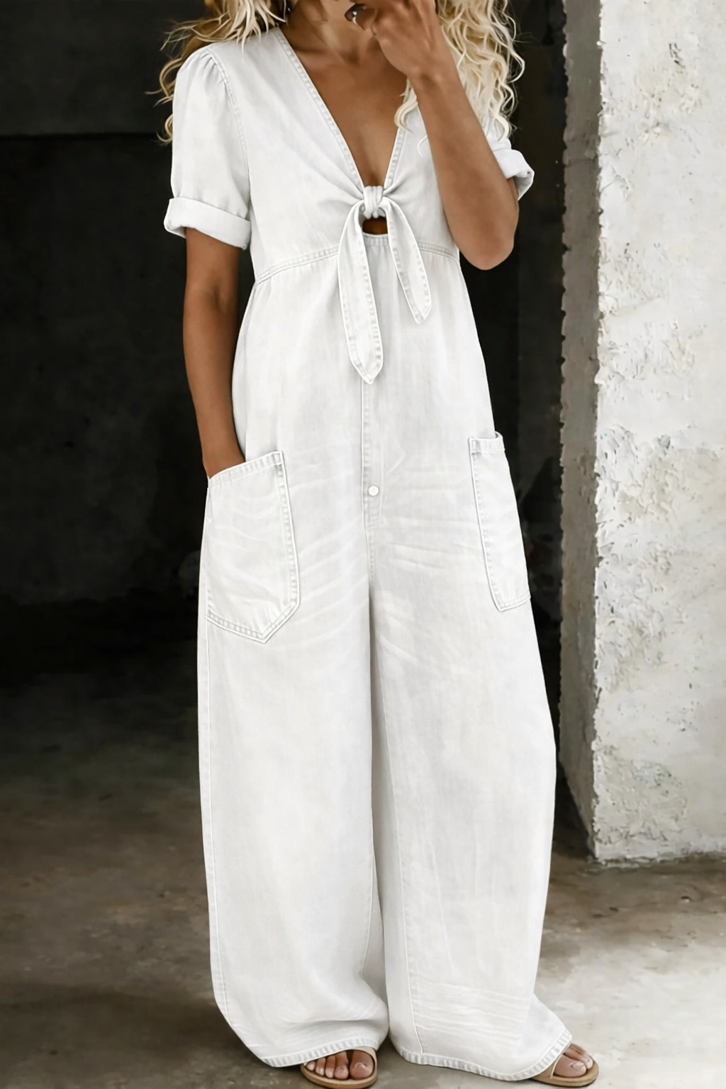 Maya™ | Macacão denim com decote em V