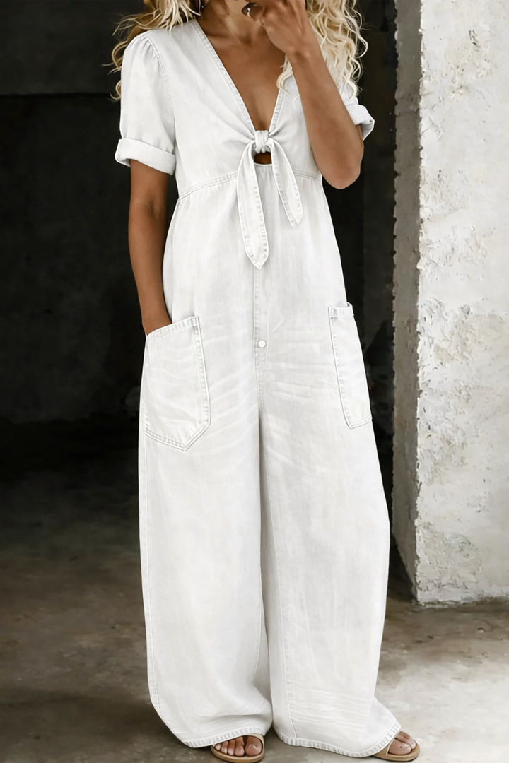 Maya™ | Macacão denim com decote em V