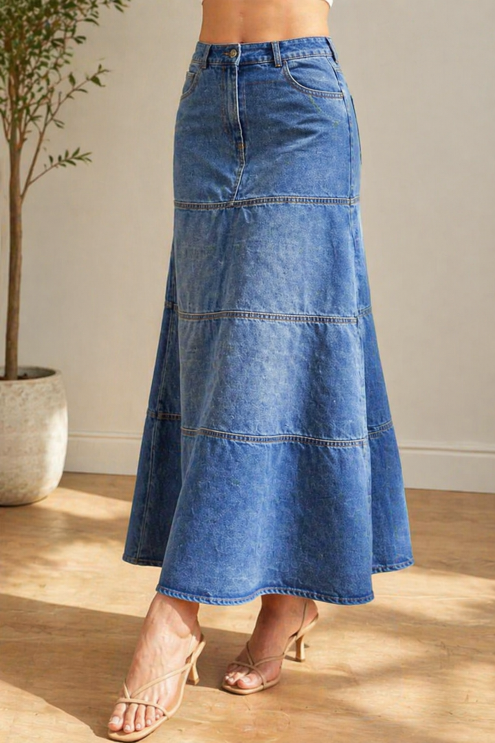 Mary | Saia jeans de comprimento médio