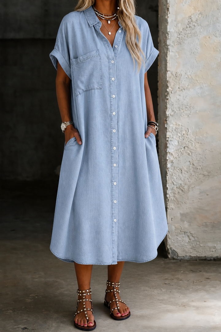 Karen | Vestido chemise leve em estilo denim