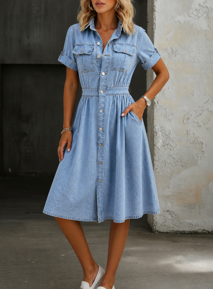 Deborah | Vestido de ganga de mangas curtas