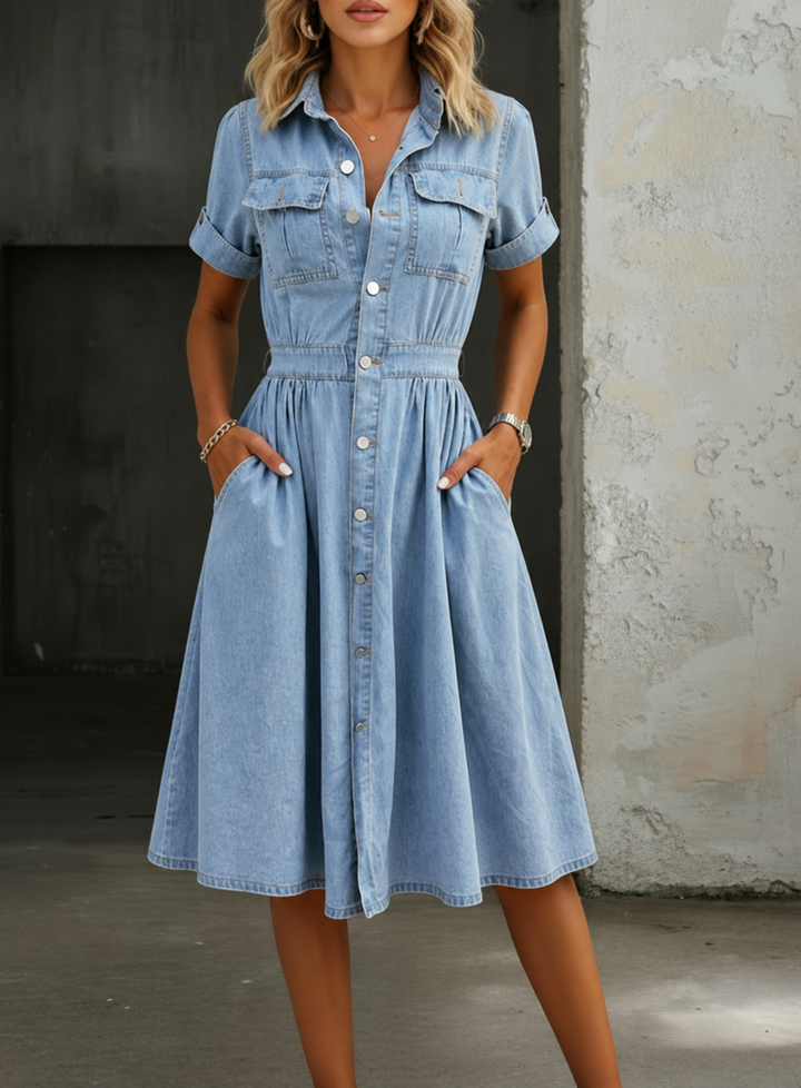 Deborah | Vestido de ganga de mangas curtas
