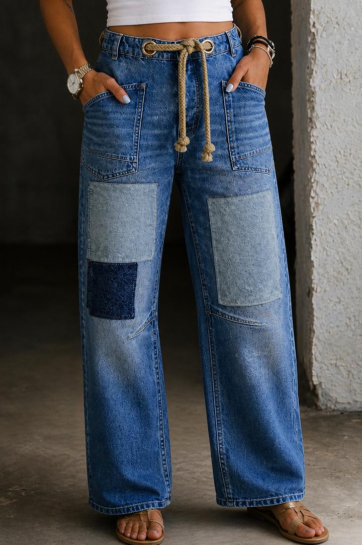Margaret | Jeans de patchwork com cordão de ajuste