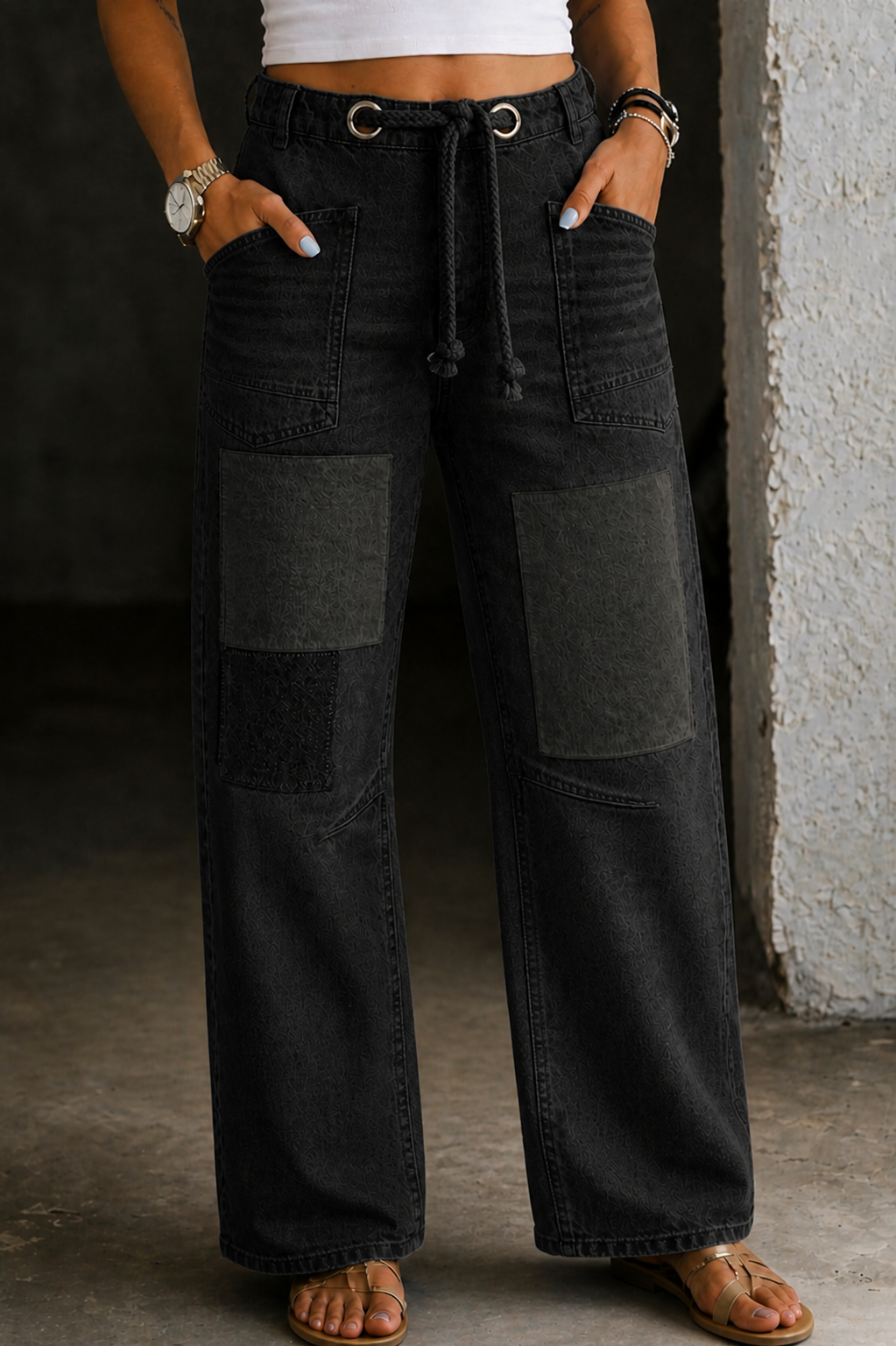 Margaret | Jeans de patchwork com cordão de ajuste