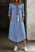 Helen | Vestido chemise longo de denim casual e elegante