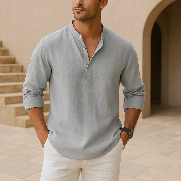 Camisa Henley de algodão com efeito linho