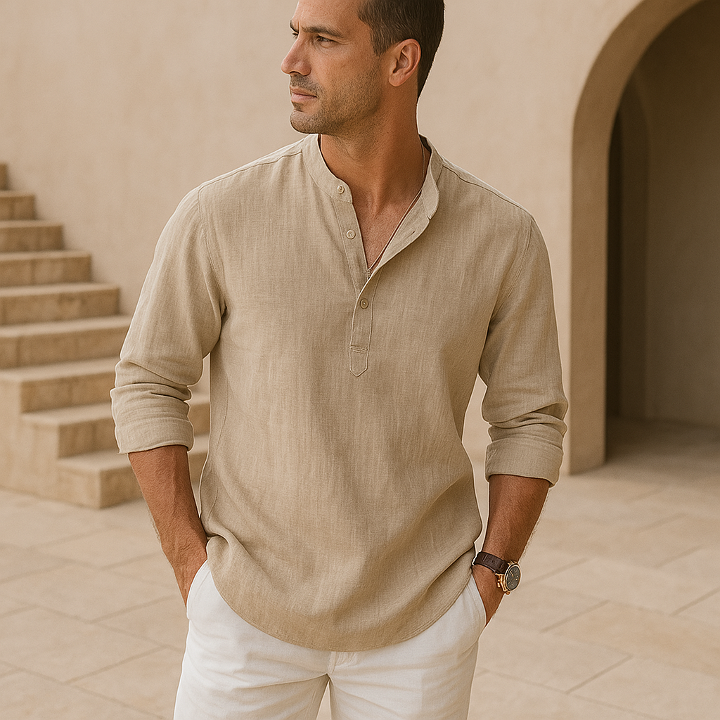 Camisa Henley de algodão com efeito linho