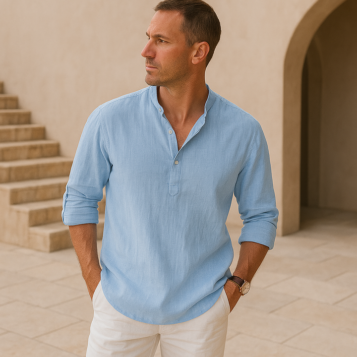 Camisa Henley de algodão com efeito linho