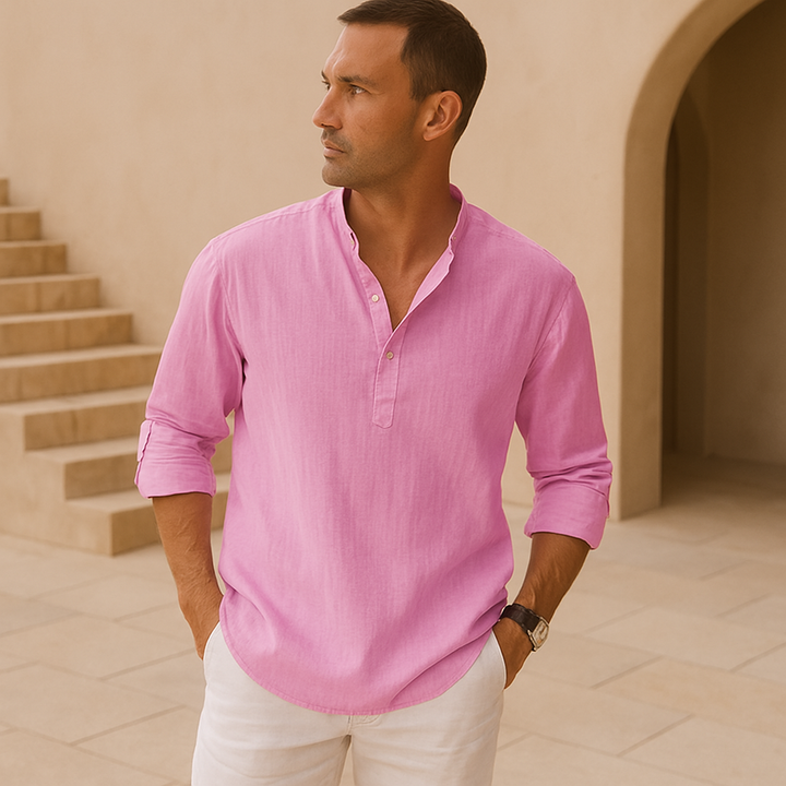 Camisa Henley de algodão com efeito linho