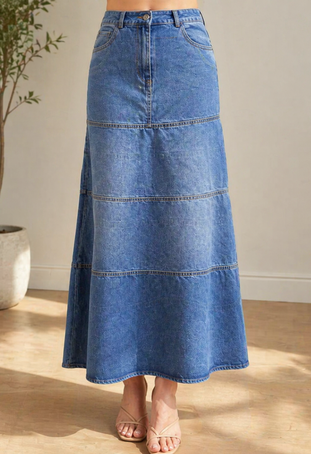 Mary | Saia jeans de comprimento médio