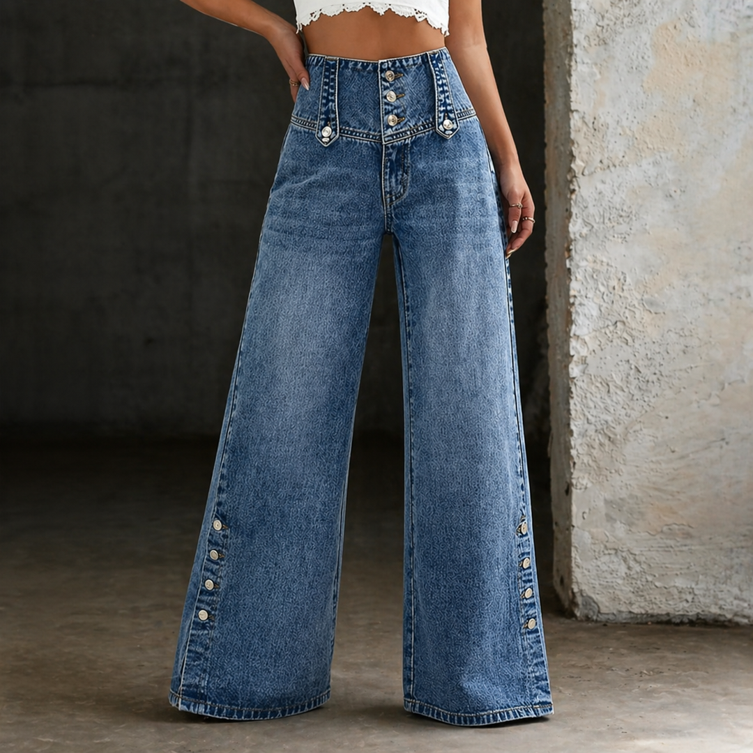 Mia | Jeans de cintura alta com fenda
