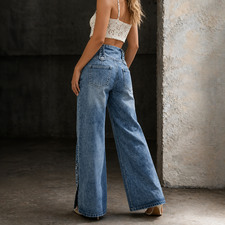Mia | Jeans de cintura alta com fenda