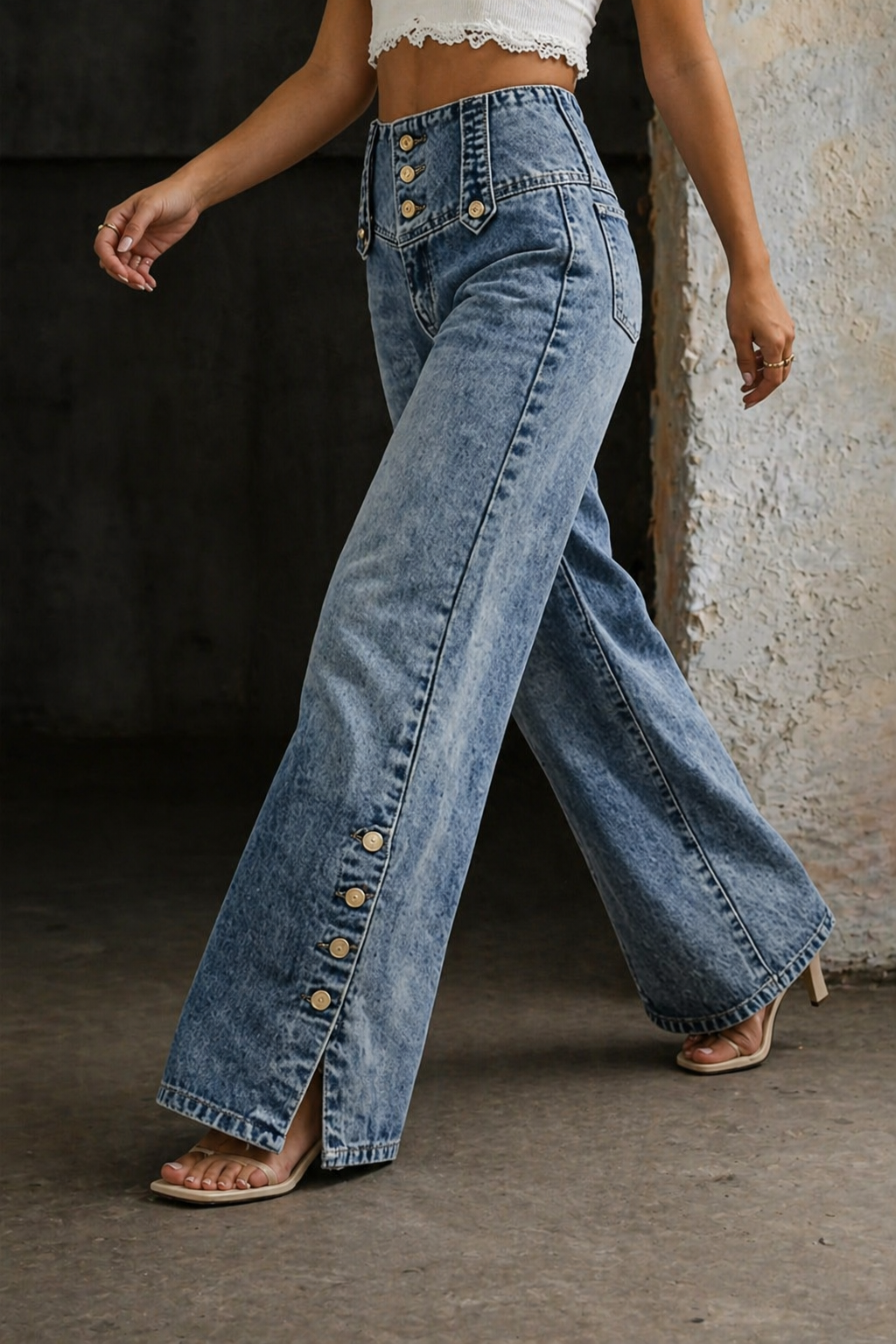 Mia | Jeans de cintura alta com fenda