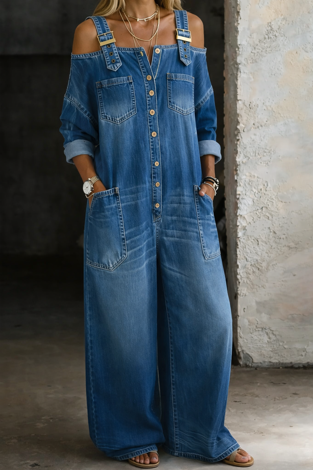 Sophia | Macacão Jeans Ombro a Descoberto
