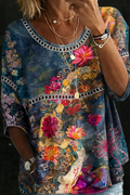 Nicole™ | Blusa de denim com estampa floral vintage