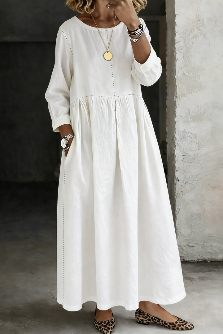 Melissa™ | Vestido de ganga com decote redondo e mangas compridas