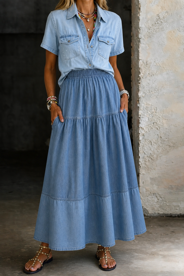 Sarah | Saia jeans de cintura elástica