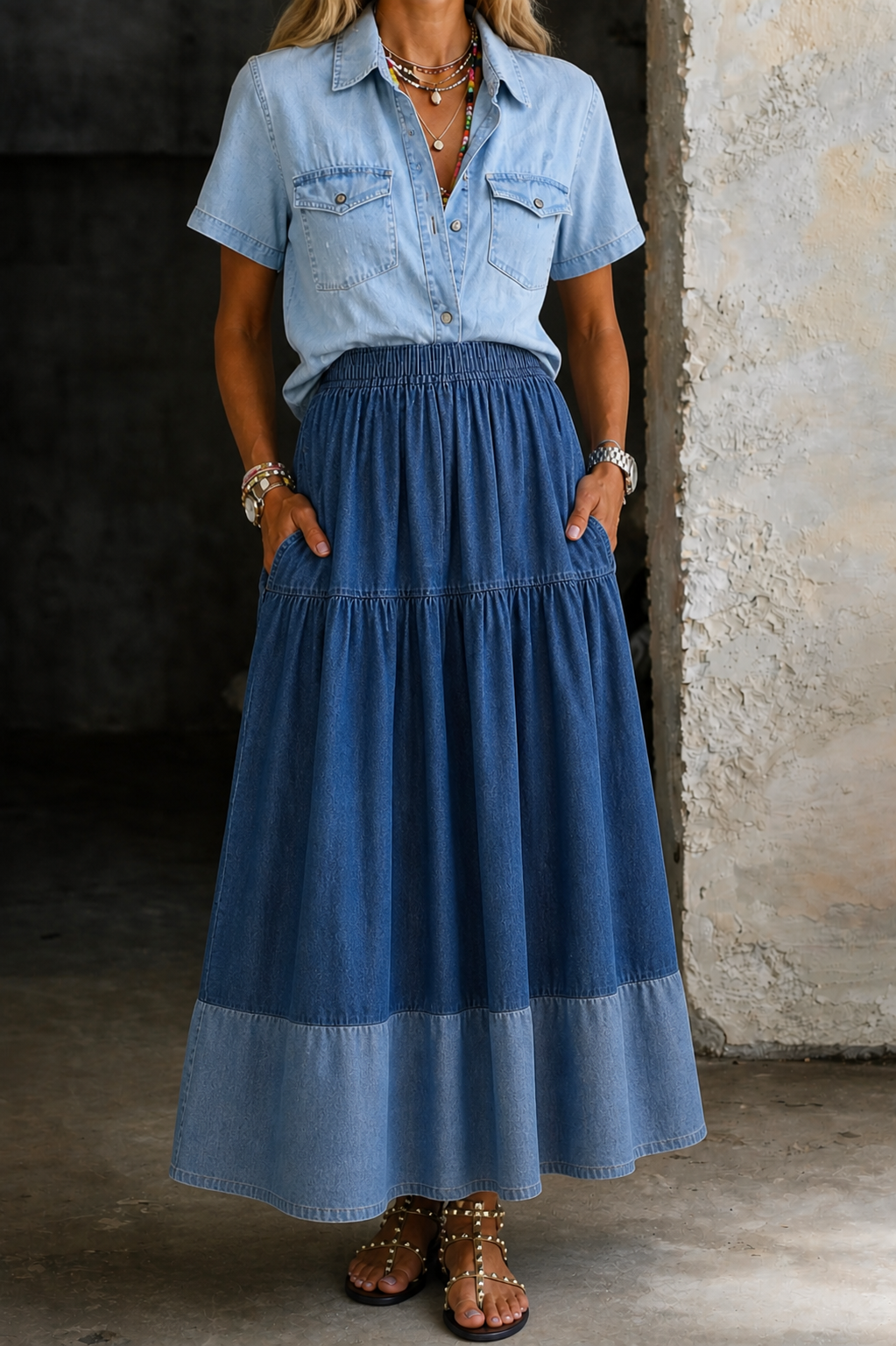 Sarah | Saia jeans de cintura elástica