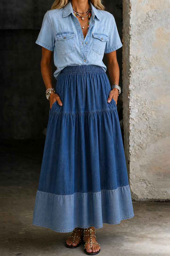 Sarah | Saia jeans de cintura elástica