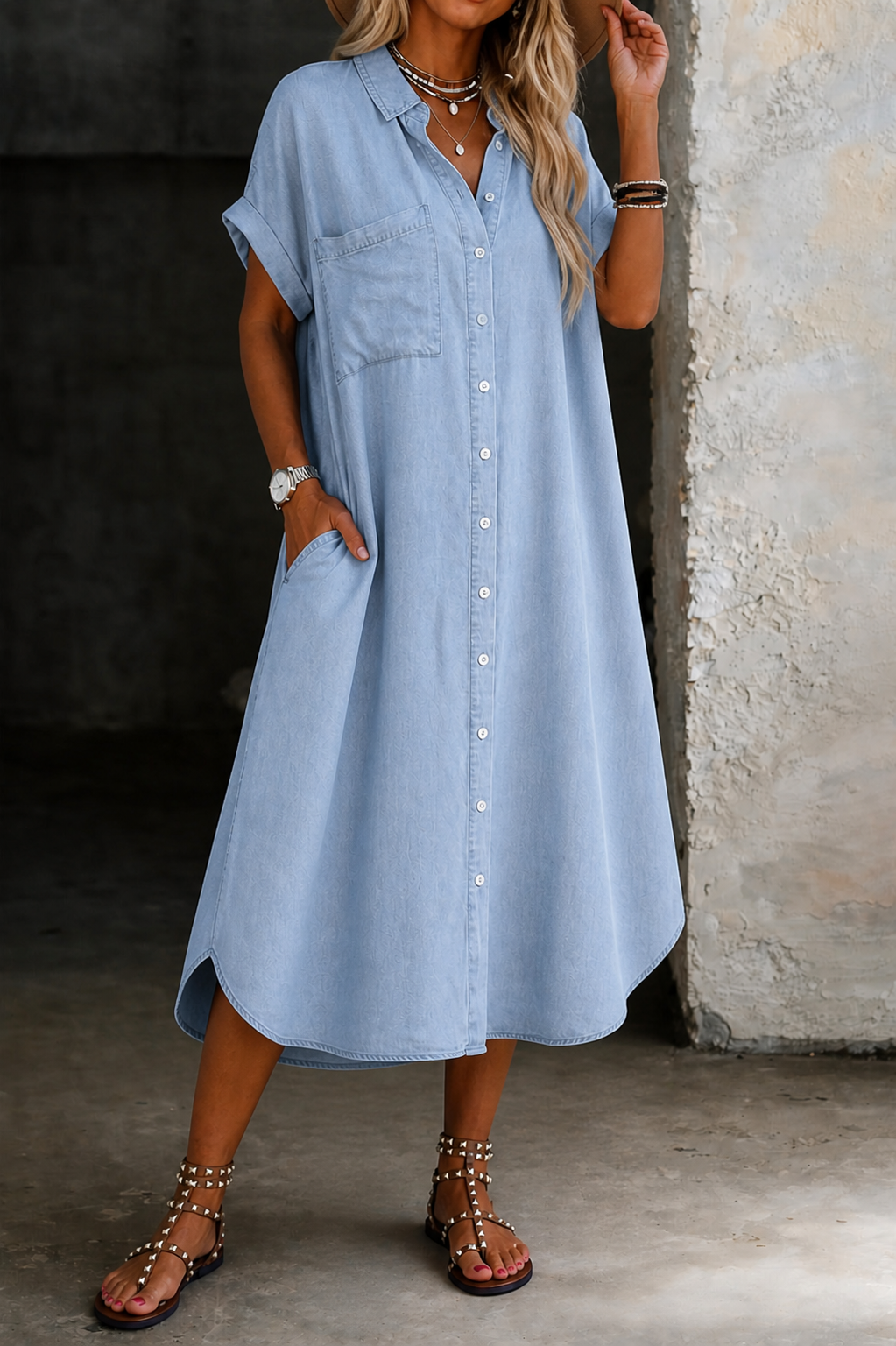 Karen | Vestido chemise leve em estilo denim