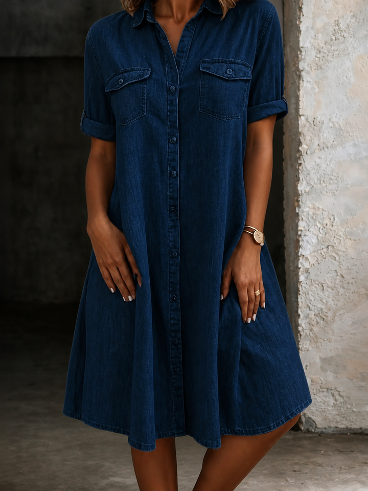 Patricia | Vestido Midi de Ganga em Estilo Casual