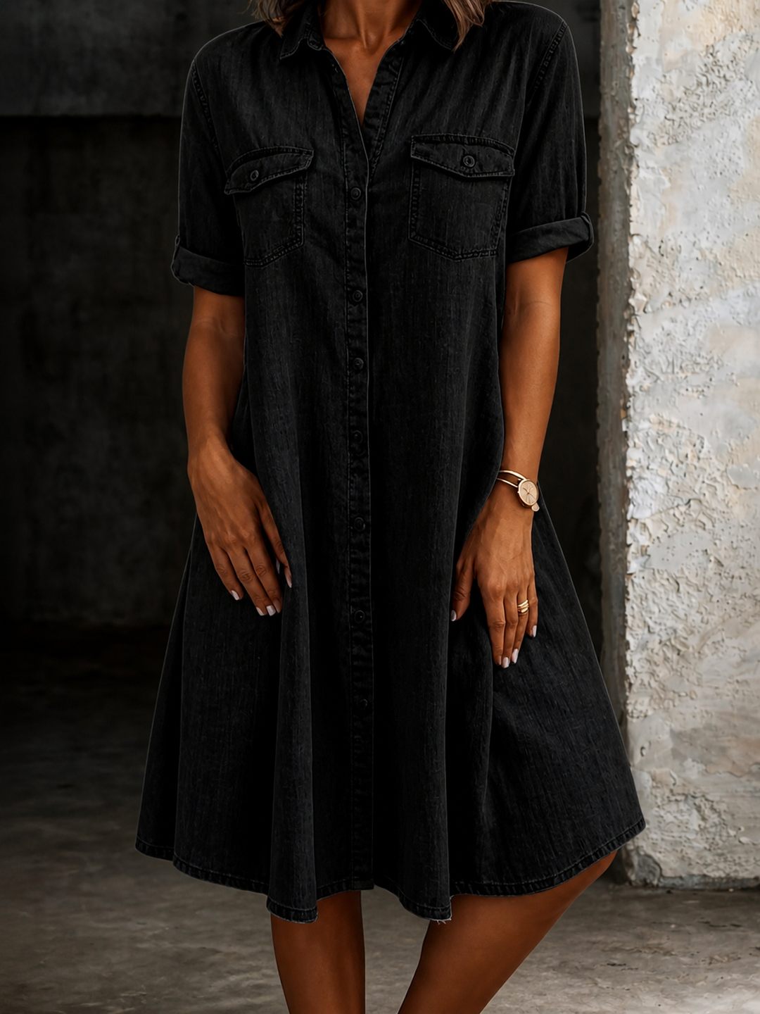Patricia | Vestido Midi de Ganga em Estilo Casual