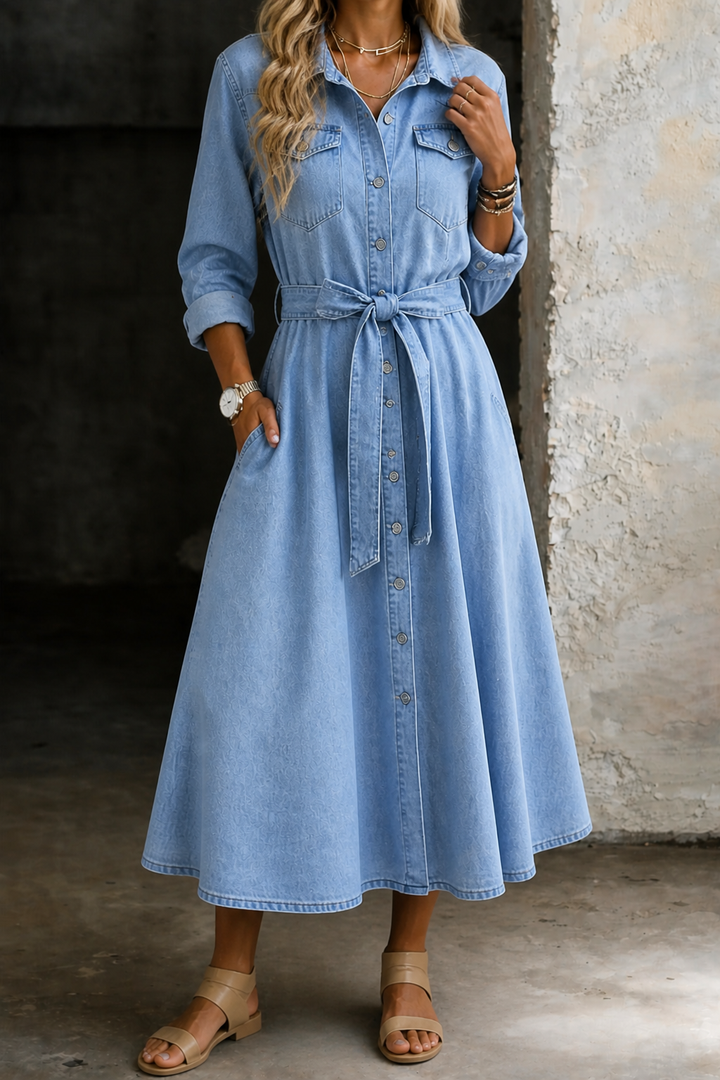 Luna | Vestido de ganga com mangas compridas