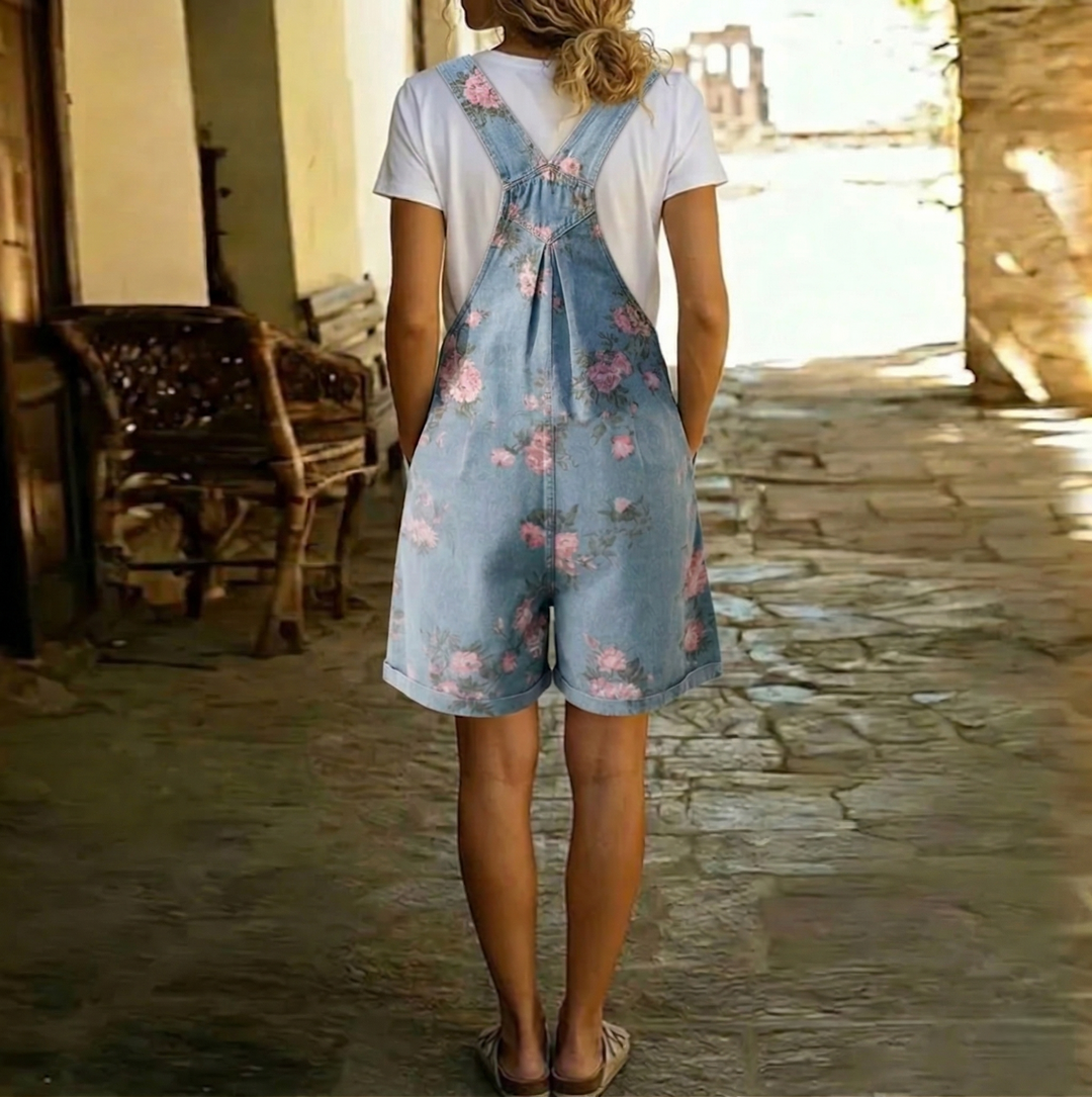 Judy™ | Macacão em denim floral lavado vintage