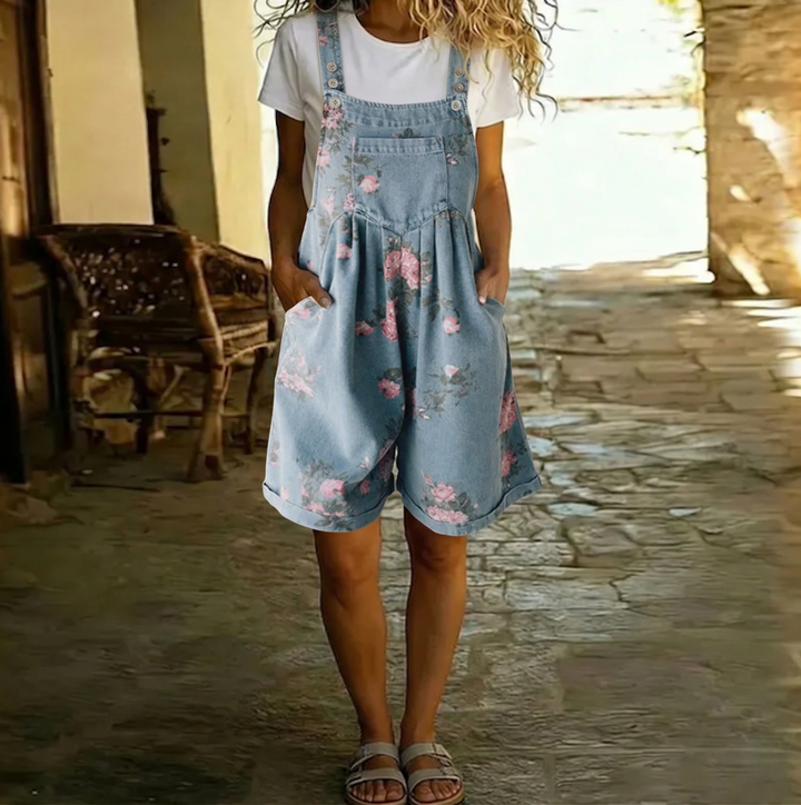 Judy™ | Macacão em denim floral lavado vintage