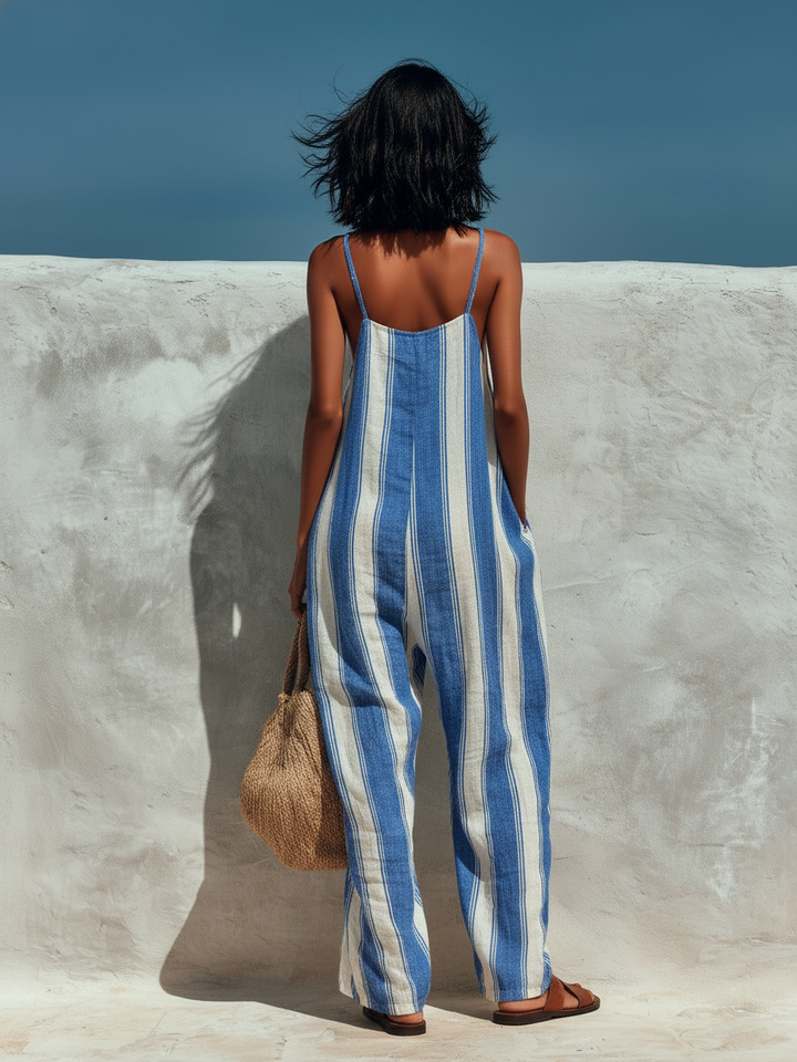 Macacão de alças feminino, estilo minimalista para férias, estampa listrada