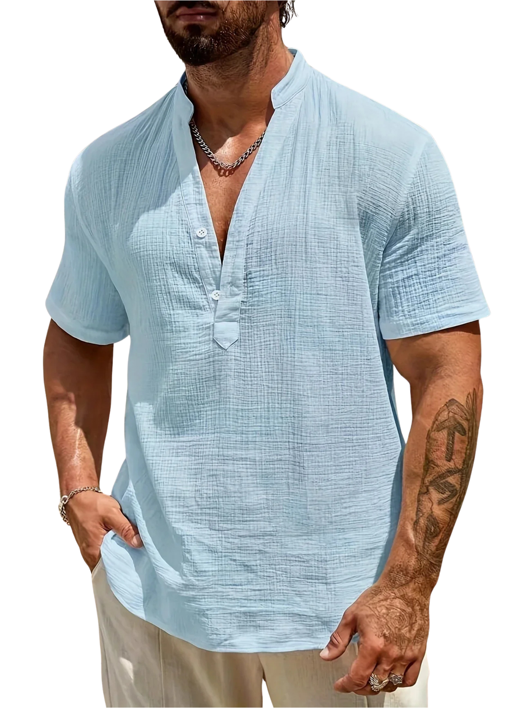 Camisa de verão elegante com gola alta