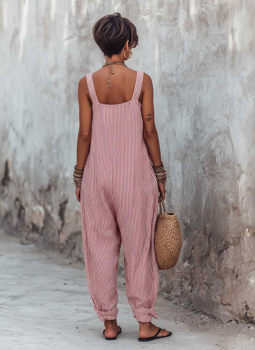 Rosa | Macacão feminino minimalista listrado