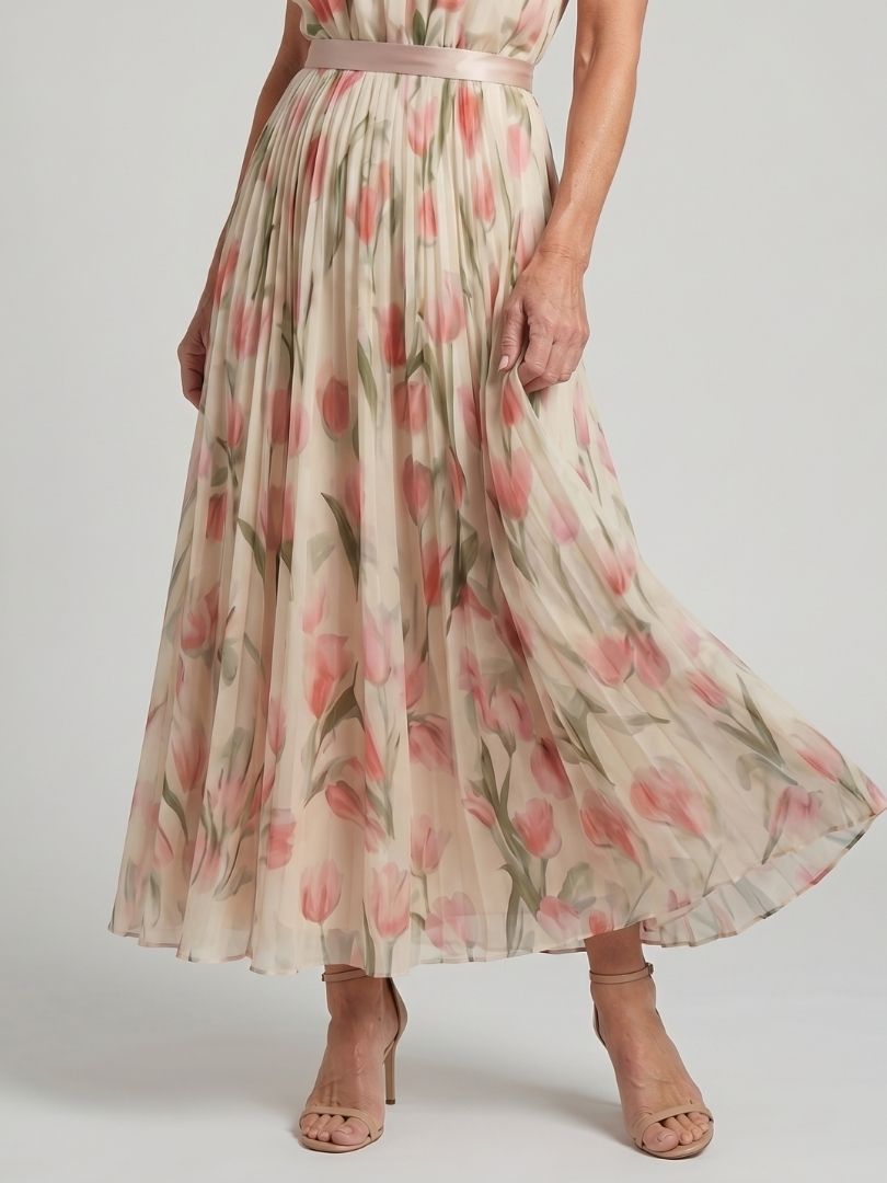 Aurelle | Vestido Midi Floral com Decote Halterneck