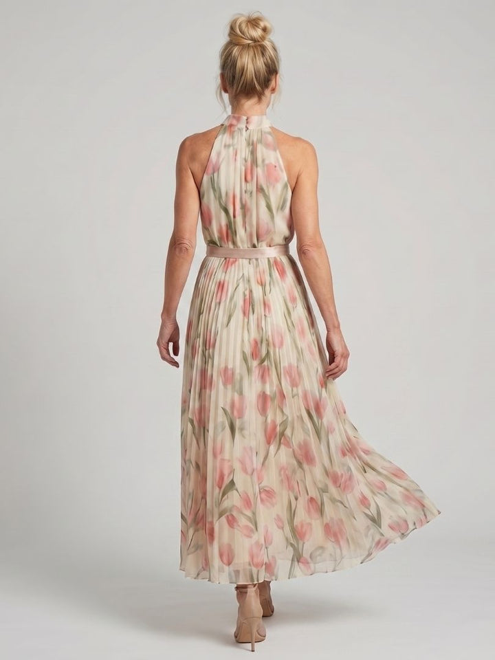 Aurelle | Vestido Midi Floral com Decote Halterneck