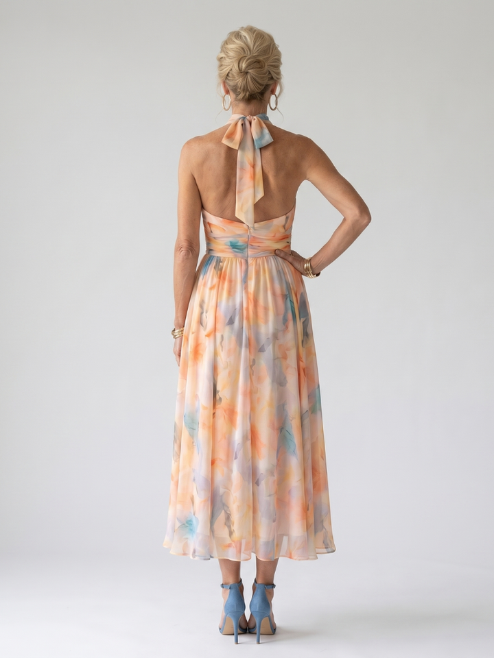Elin | Vestido midi com decote halter suave