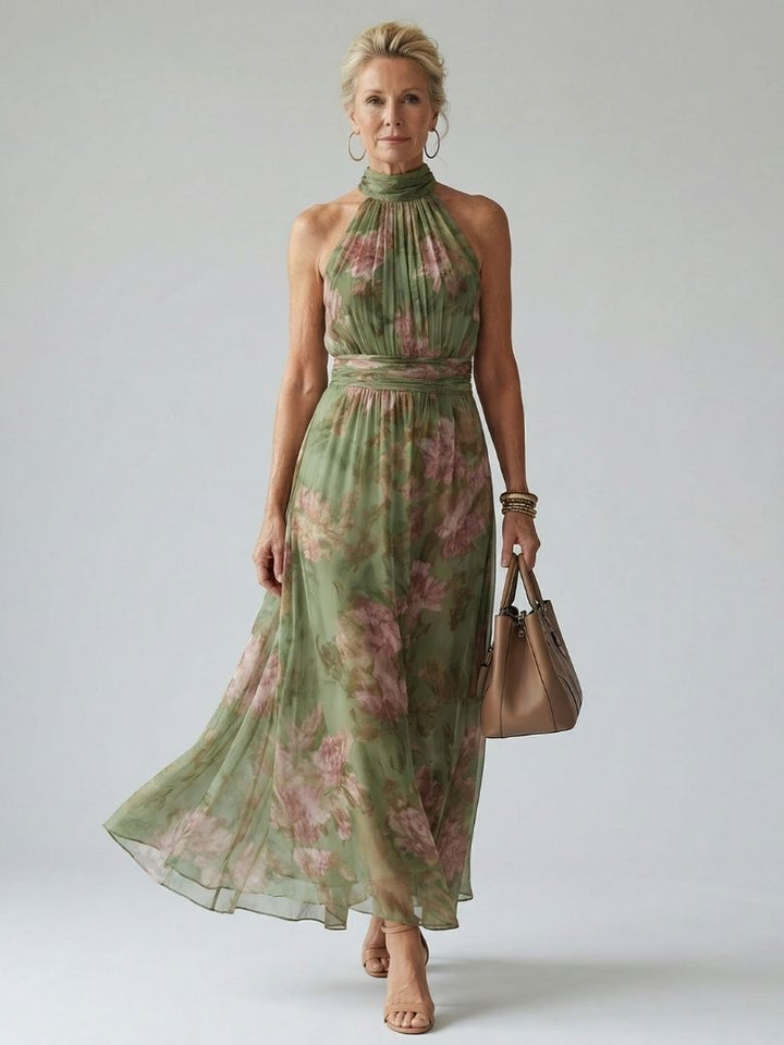 Mirelle | Vestido Midi com Decote Halter Franzido