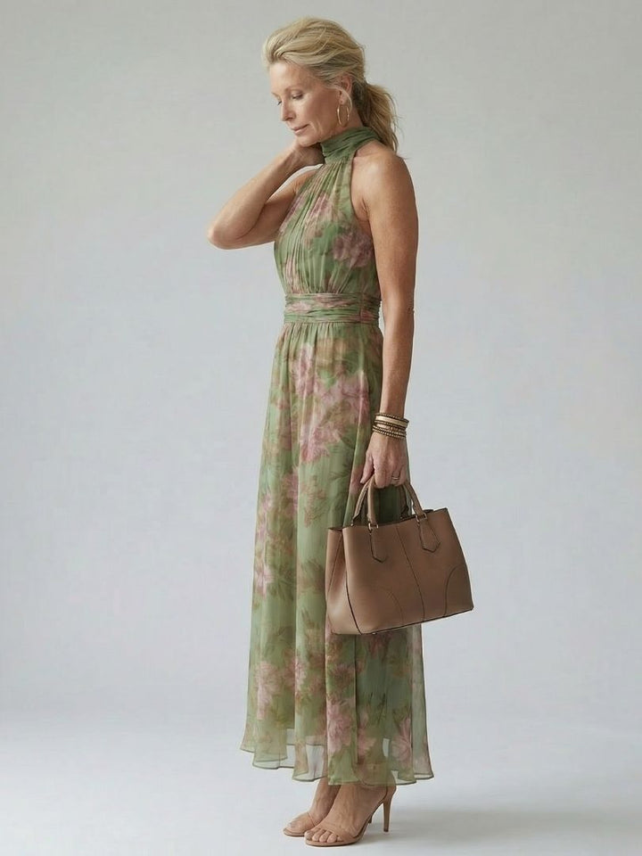 Mirelle | Vestido Midi com Decote Halter Franzido
