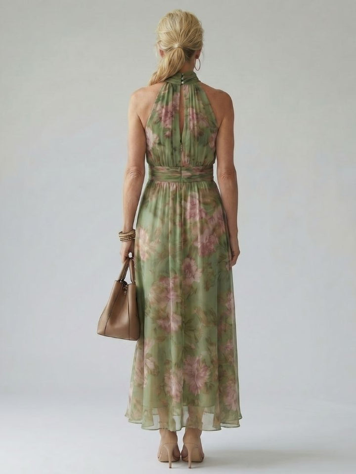 Mirelle | Vestido Midi com Decote Halter Franzido