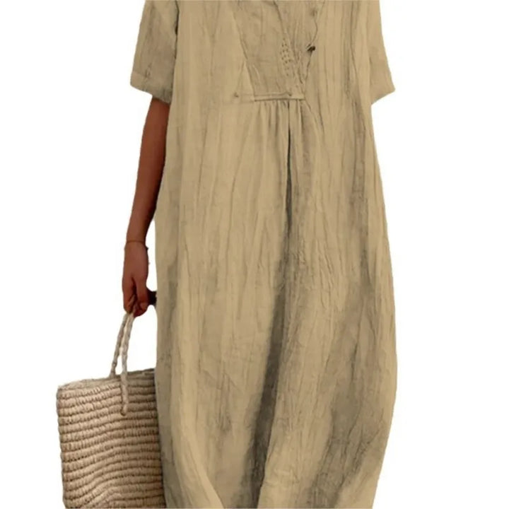 Sandra | Vestido informal com textura de linho e decote em V