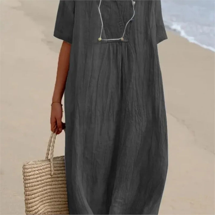 Sandra | Vestido informal com textura de linho e decote em V